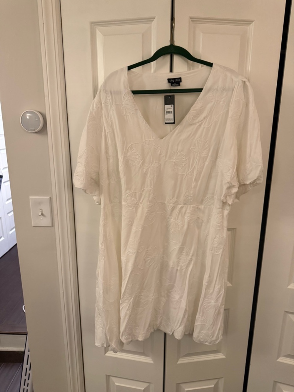 City Chic White Embroidered V-Neck Bubble Hem Dress